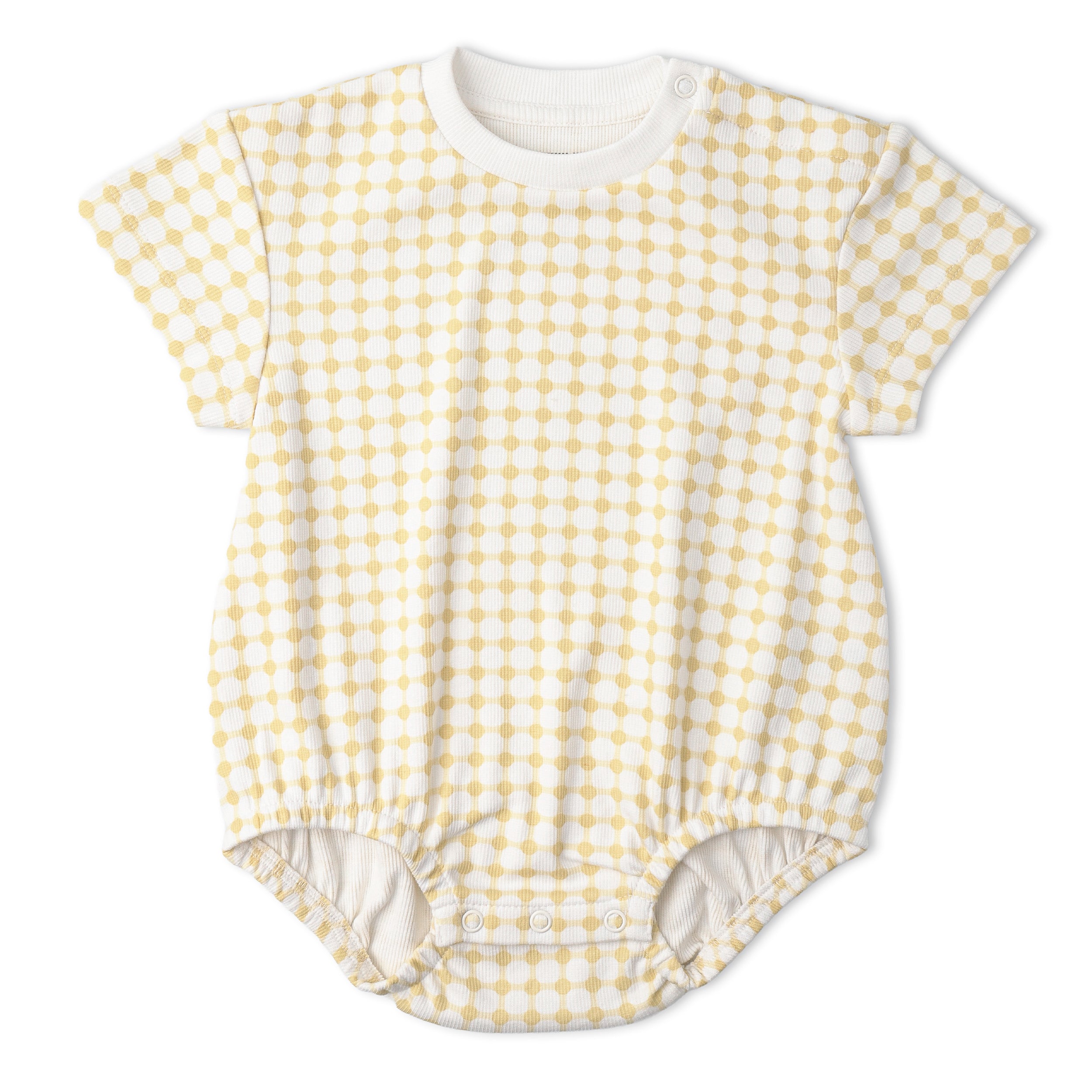 Organic Short Sleeve Bubble Romper - Dotty Gingham - Makemake Organics