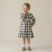 Organic Long Sleeve Tiered Dress - Plaid Checks - Makemake Organics