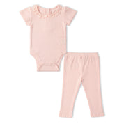Organic Lace Collar Onesie & Tights Set - Blush - Makemake Organics