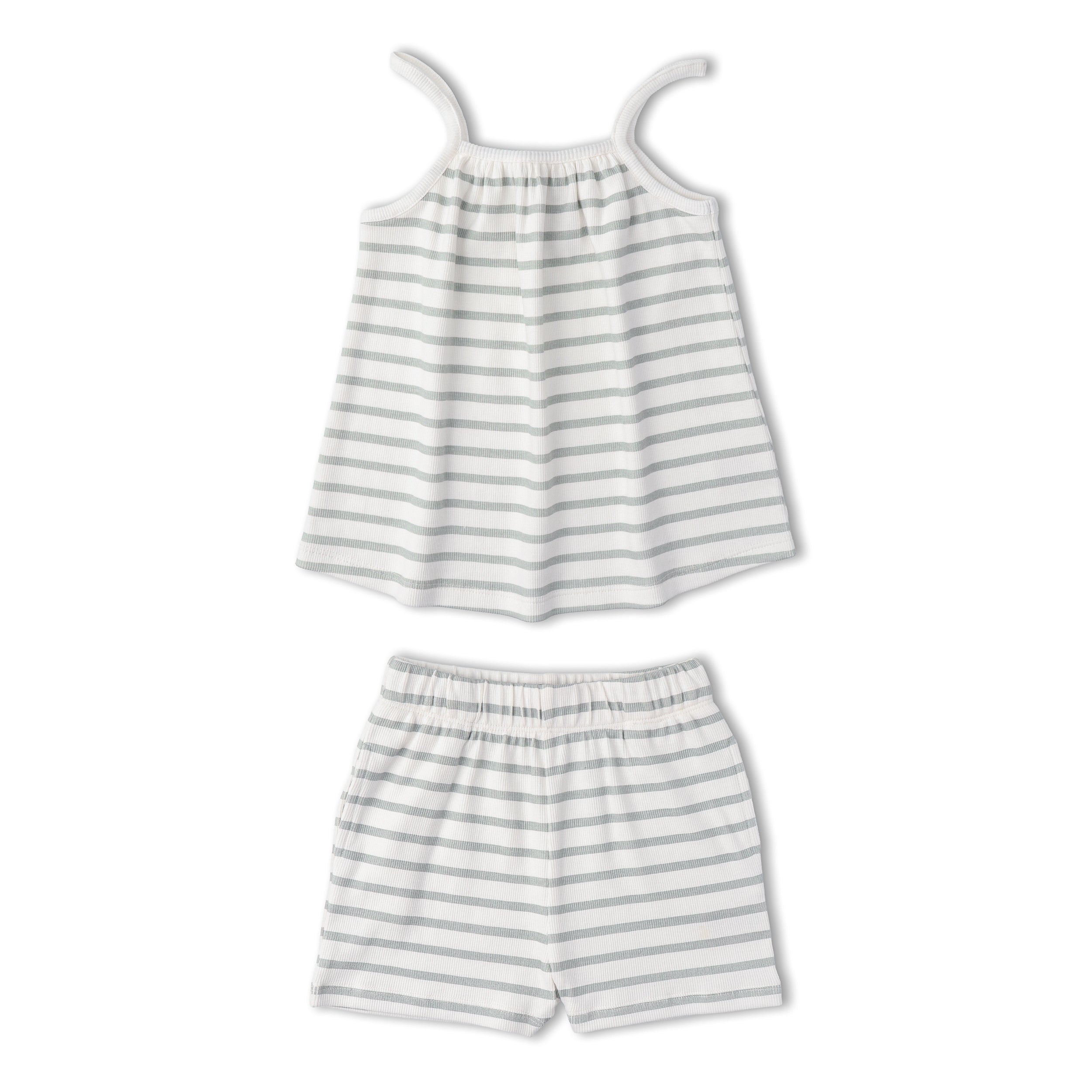 Organic Tank Top & Shorts Set - Fog Stripes - Makemake Organics
