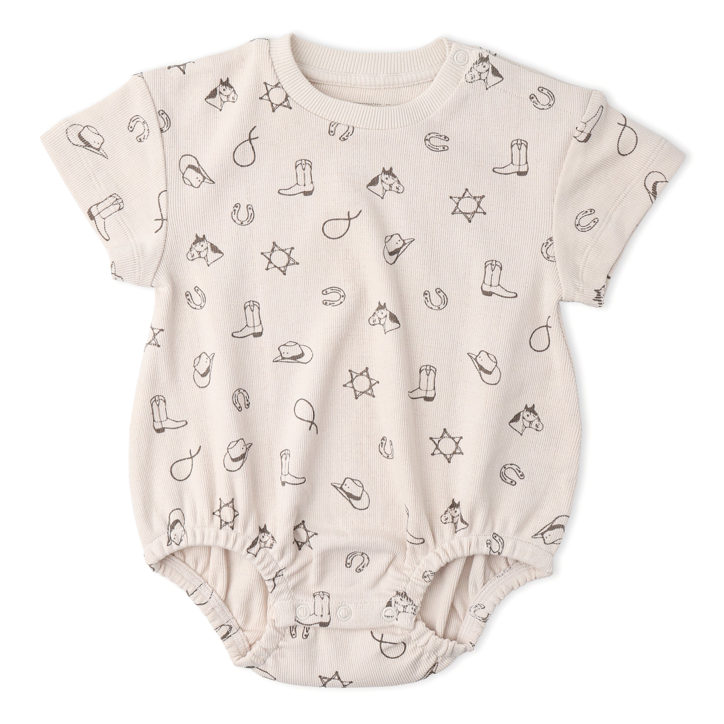 Organic Short Sleeve Bubble Romper - Rodeo - Makemake Organics