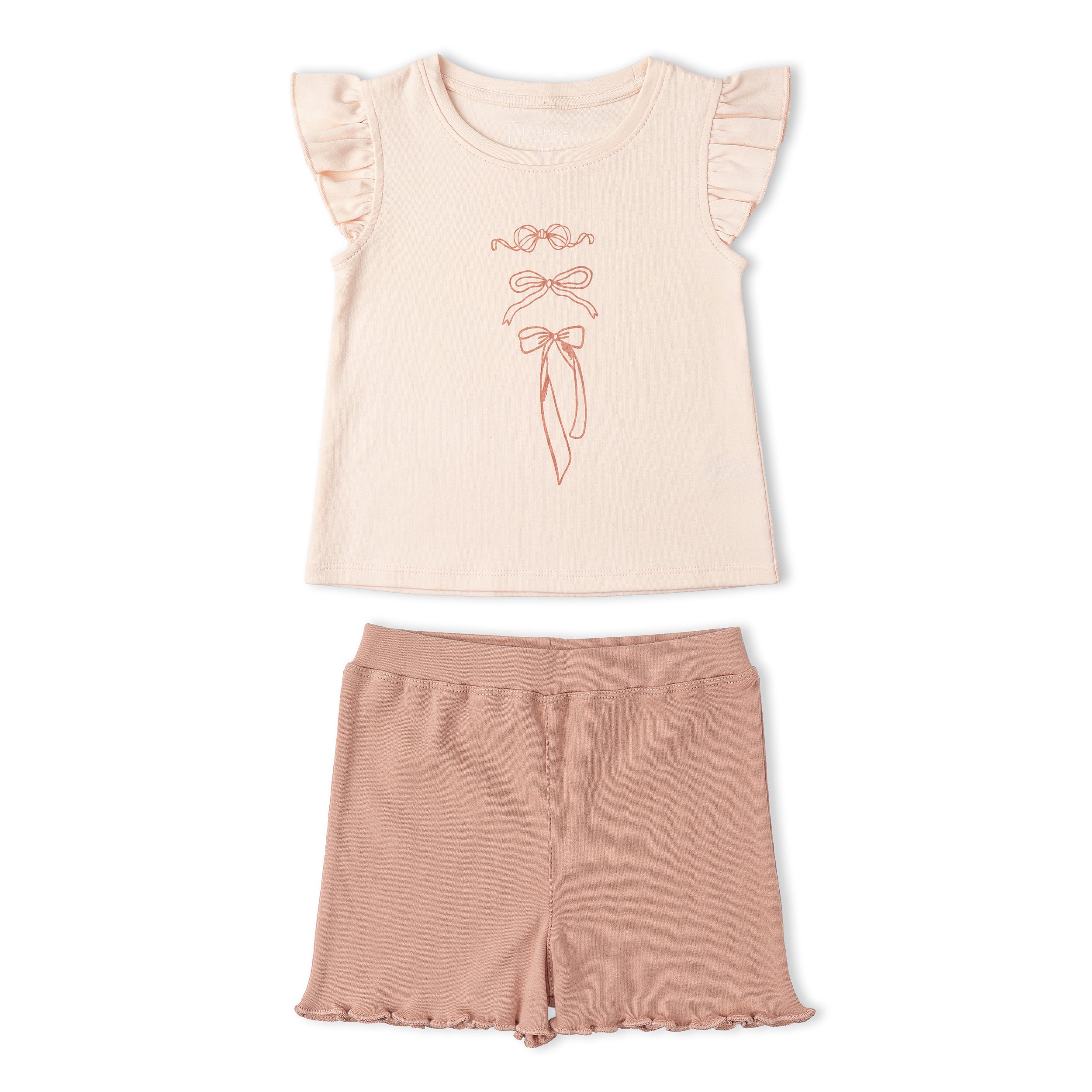 Organic Sleeveless Flutter Top & Shorts Set - Bows - Makemake Organics