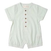 Organic Short Bubble Romper - Basil Stripes - Makemake Organics