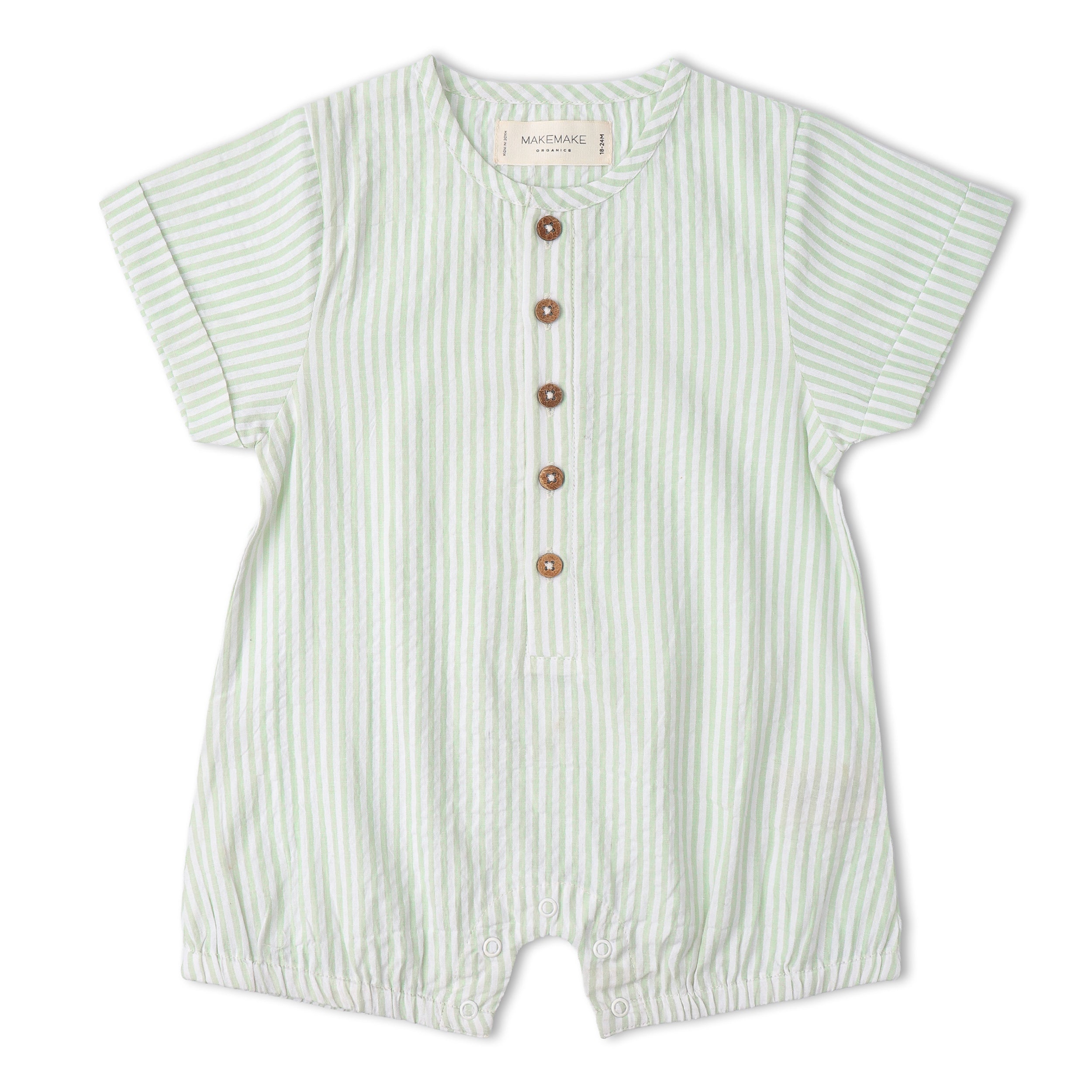 Organic Short Bubble Romper - Basil Stripes - Makemake Organics