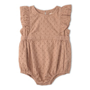Organic Eyelet Flutter Romper - Clay Eyelet - Makemake Organics