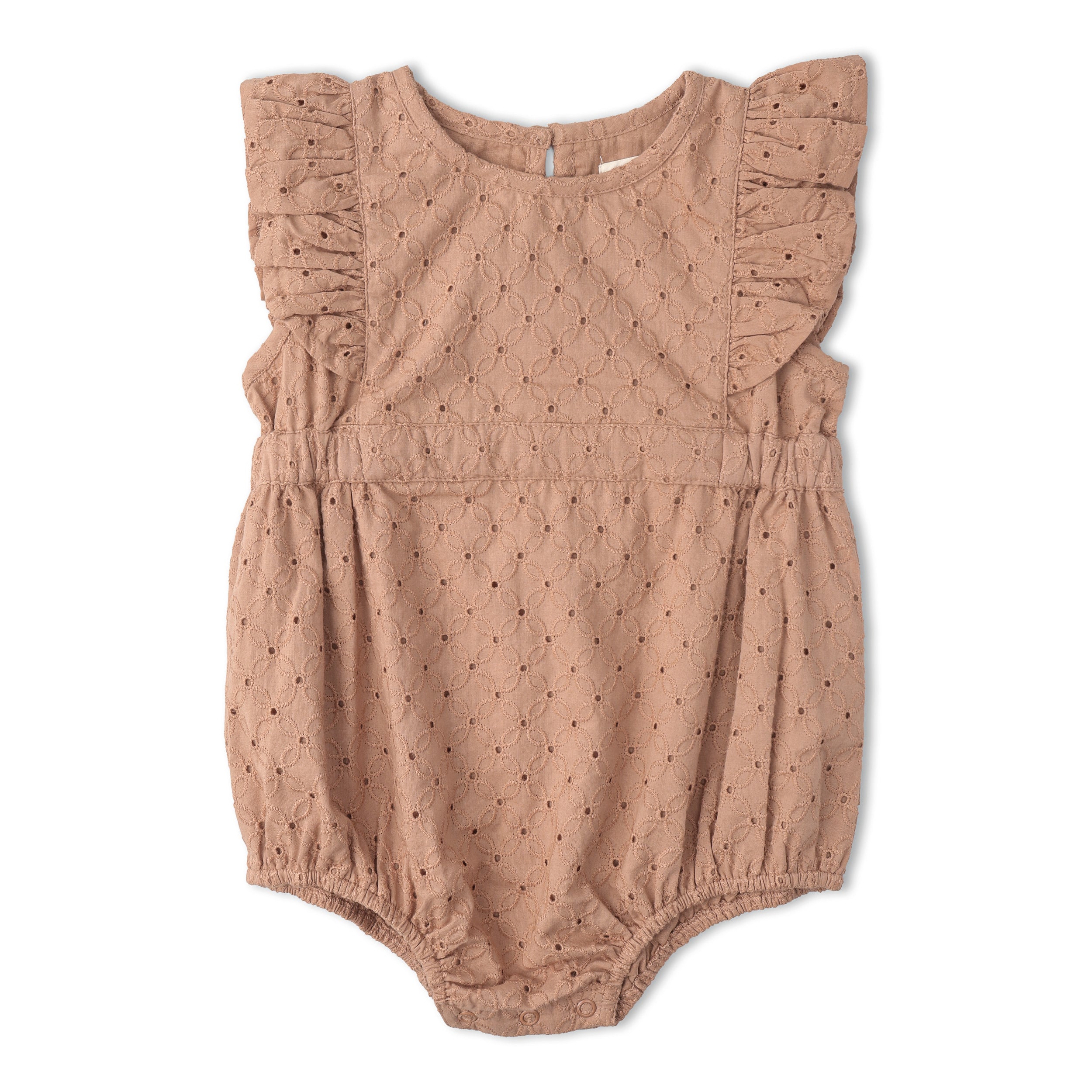 Organic Eyelet Flutter Romper - Clay Eyelet - Makemake Organics