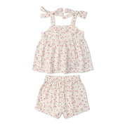 Organic Tie Up Top & Shorts Set - Pink  Bloom - Makemake Organics