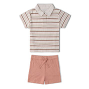 Organic Collar Tee & Shorts Set - Terra Stripes - Makemake Organics
