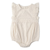 Organic Eyelet Flutter Romper- Ivory Eyelet - Makemake Organics