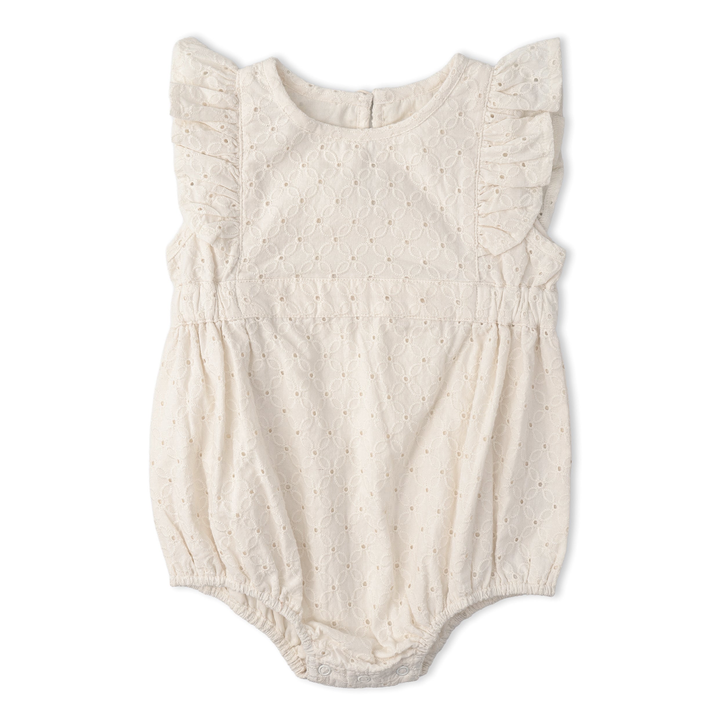 Organic Eyelet Flutter Romper- Ivory Eyelet - Makemake Organics