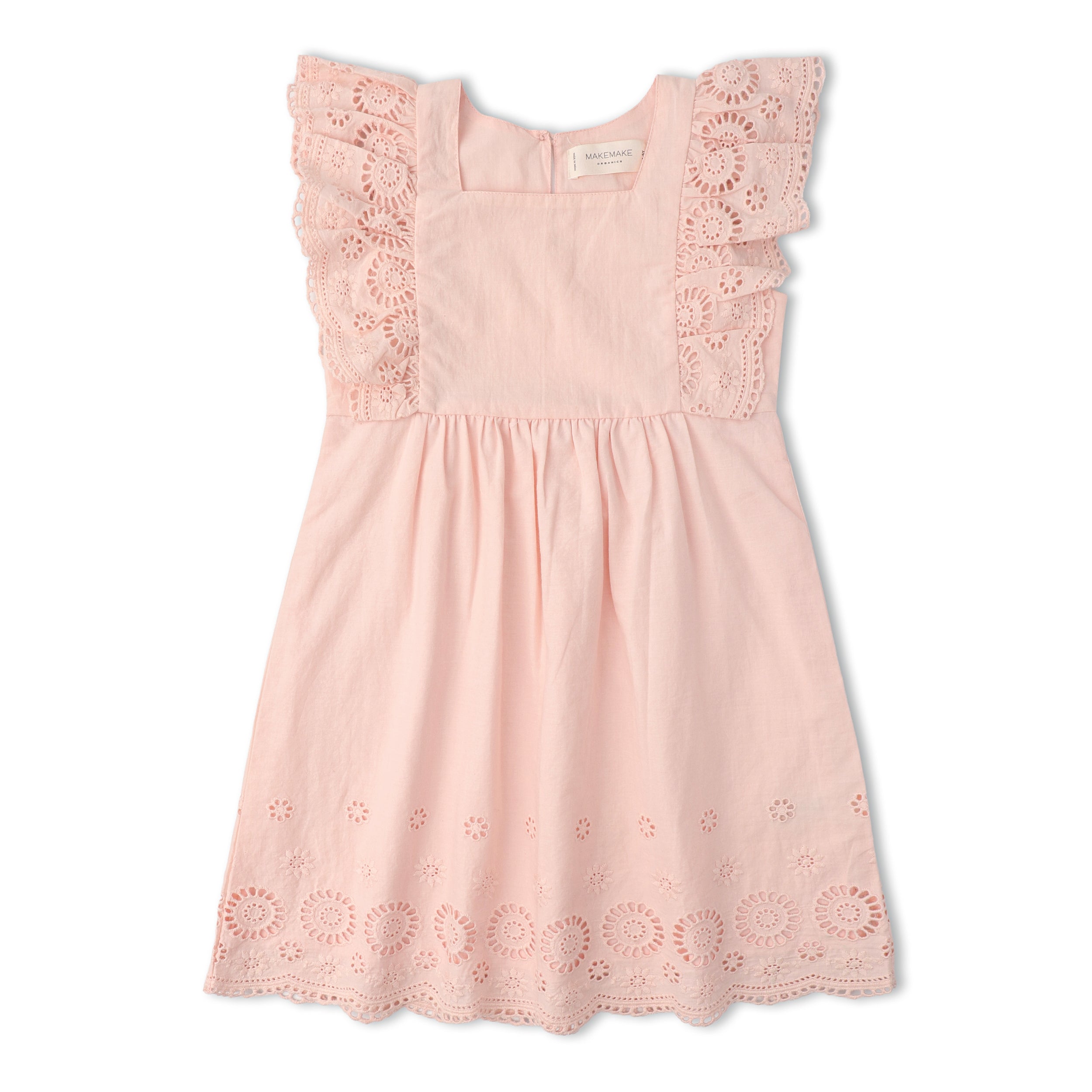 Organic Eyelet Flutter Dress - Blush Eyelet - Makemake Organics