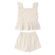Organic Eyelet Flutter Top And Shorts Set - Ivory Eyelet - Makemake Organics