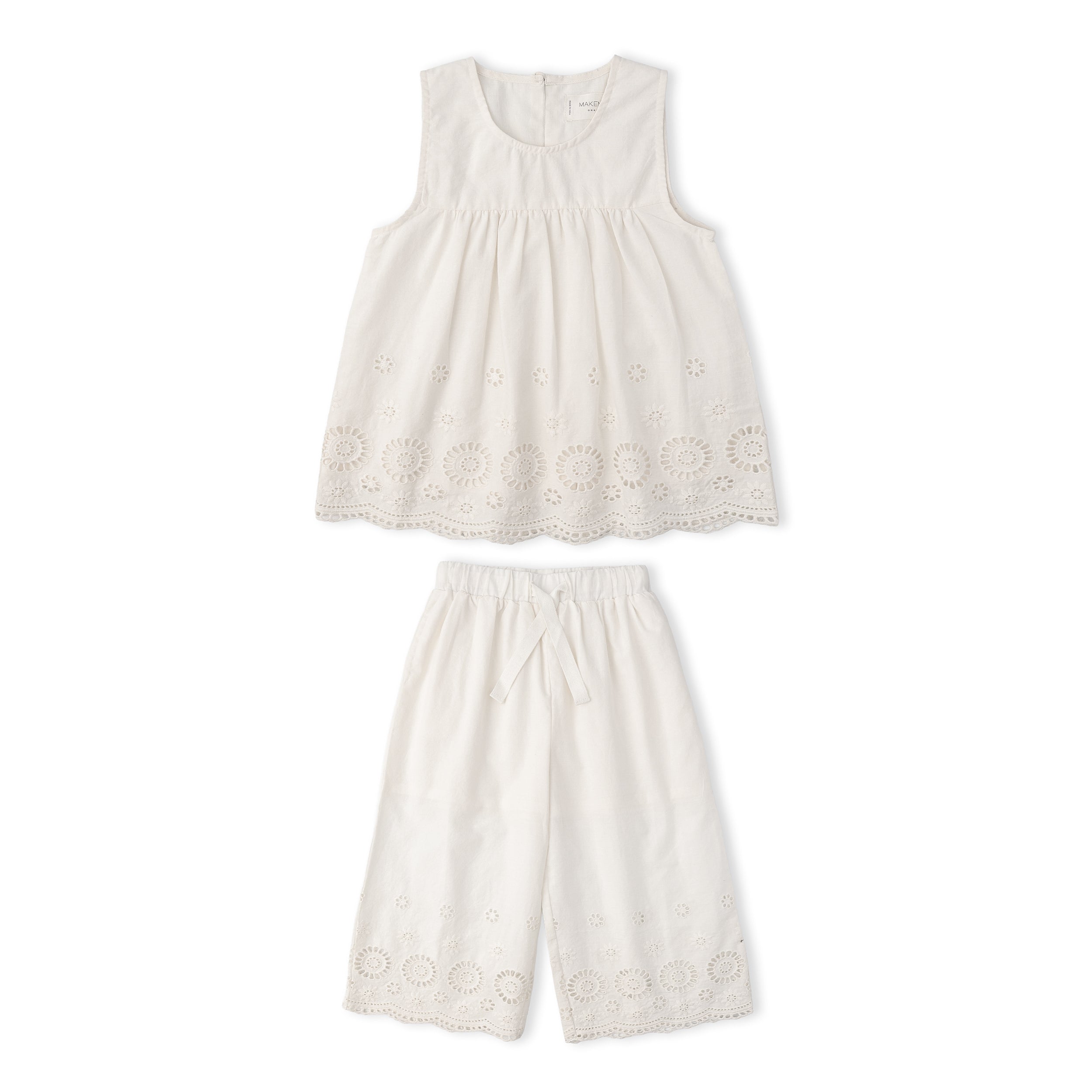Organic Eyelet Top And Pant Set - Ivory Eyelet - Makemake Organics