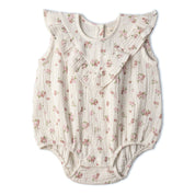 Organic Sleeveless Ruffle Bubble Romper - Blush Floral - Makemake Organics