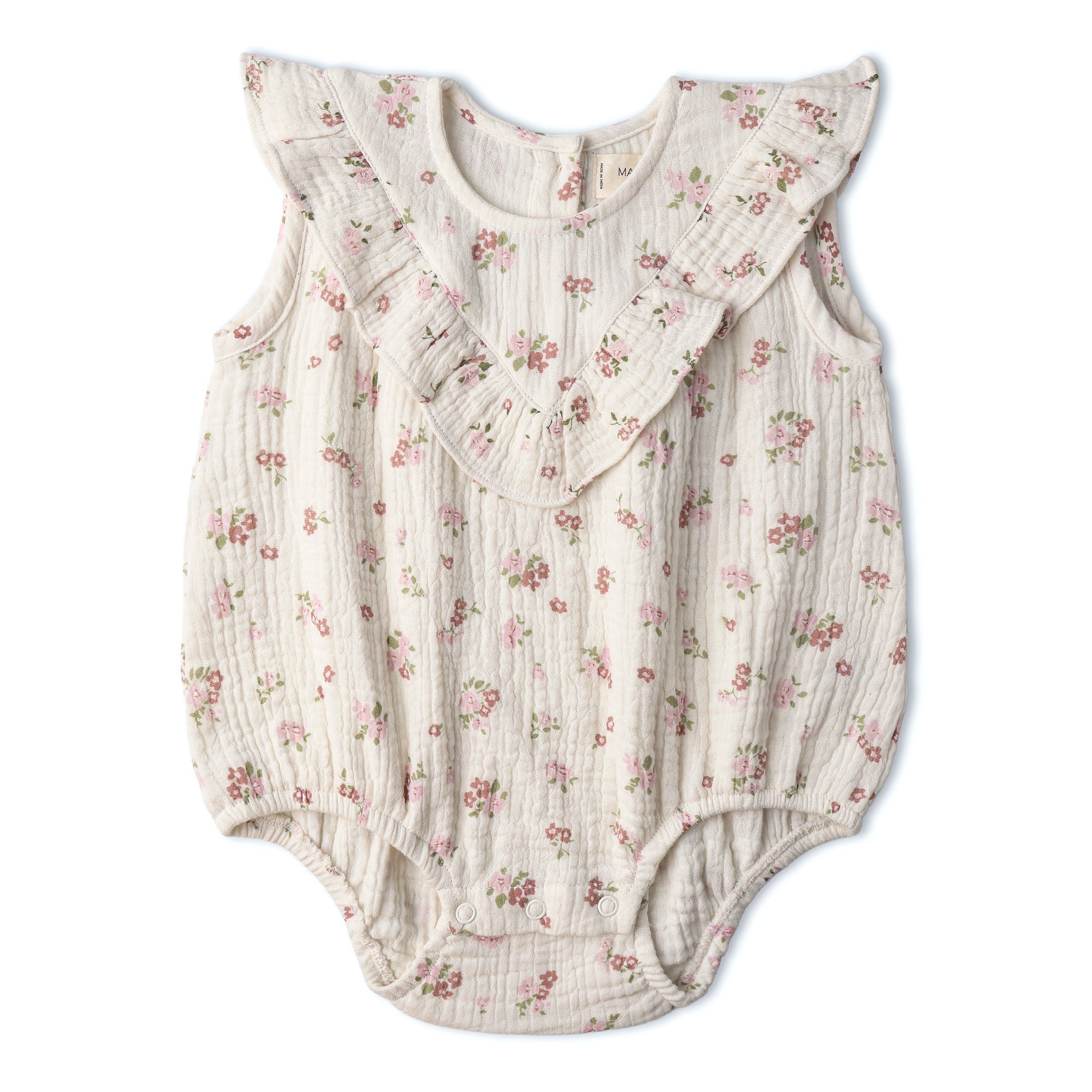 Organic Sleeveless Ruffle Bubble Romper - Blush Floral - Makemake Organics