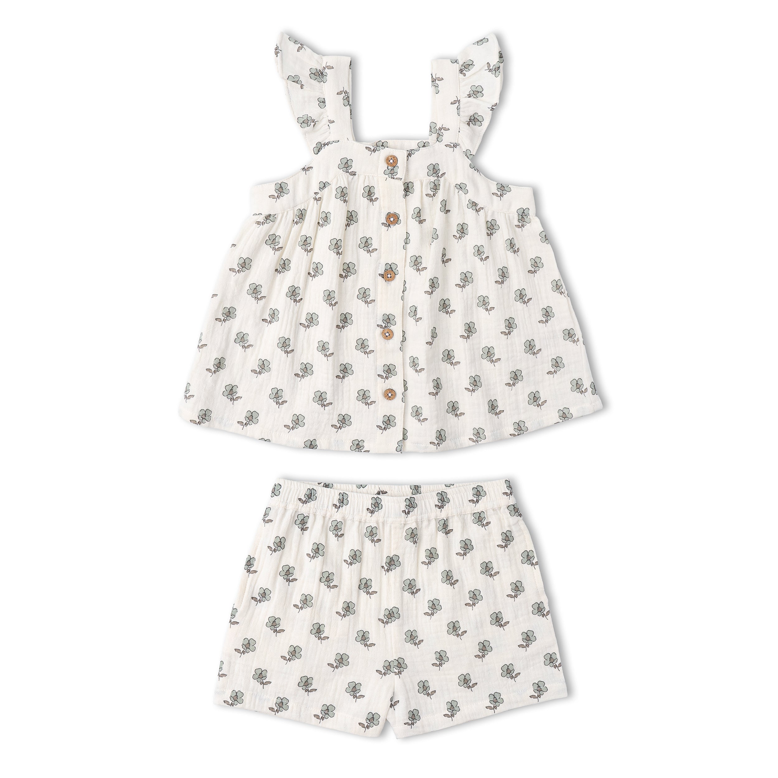 Organic Flutter Top & Shorts Set - Poppy - Makemake Organics