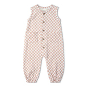 Organic Buttoned Jumpsuit - Brick Checks - Makemake Organics
