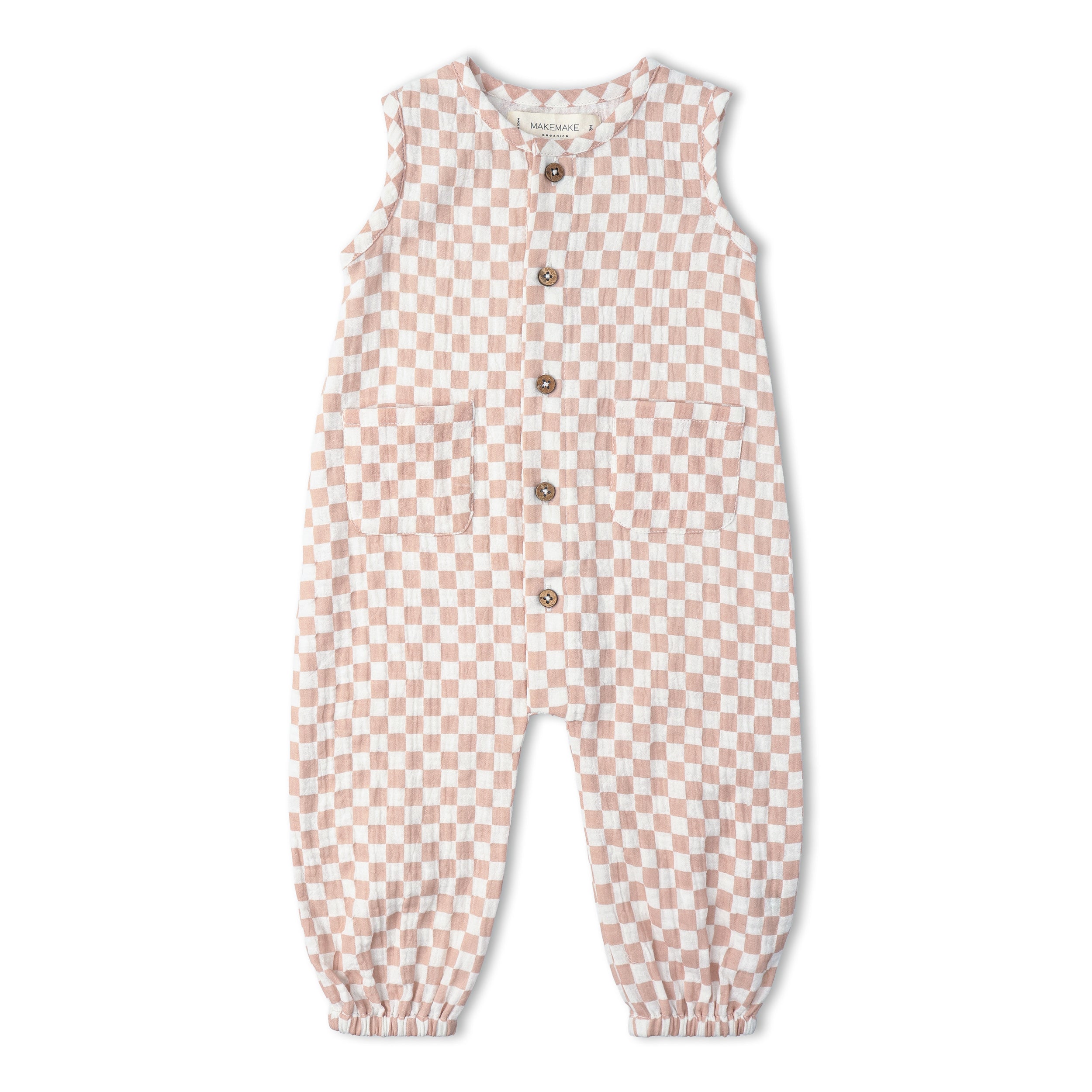 Organic Buttoned Jumpsuit - Brick Checks - Makemake Organics