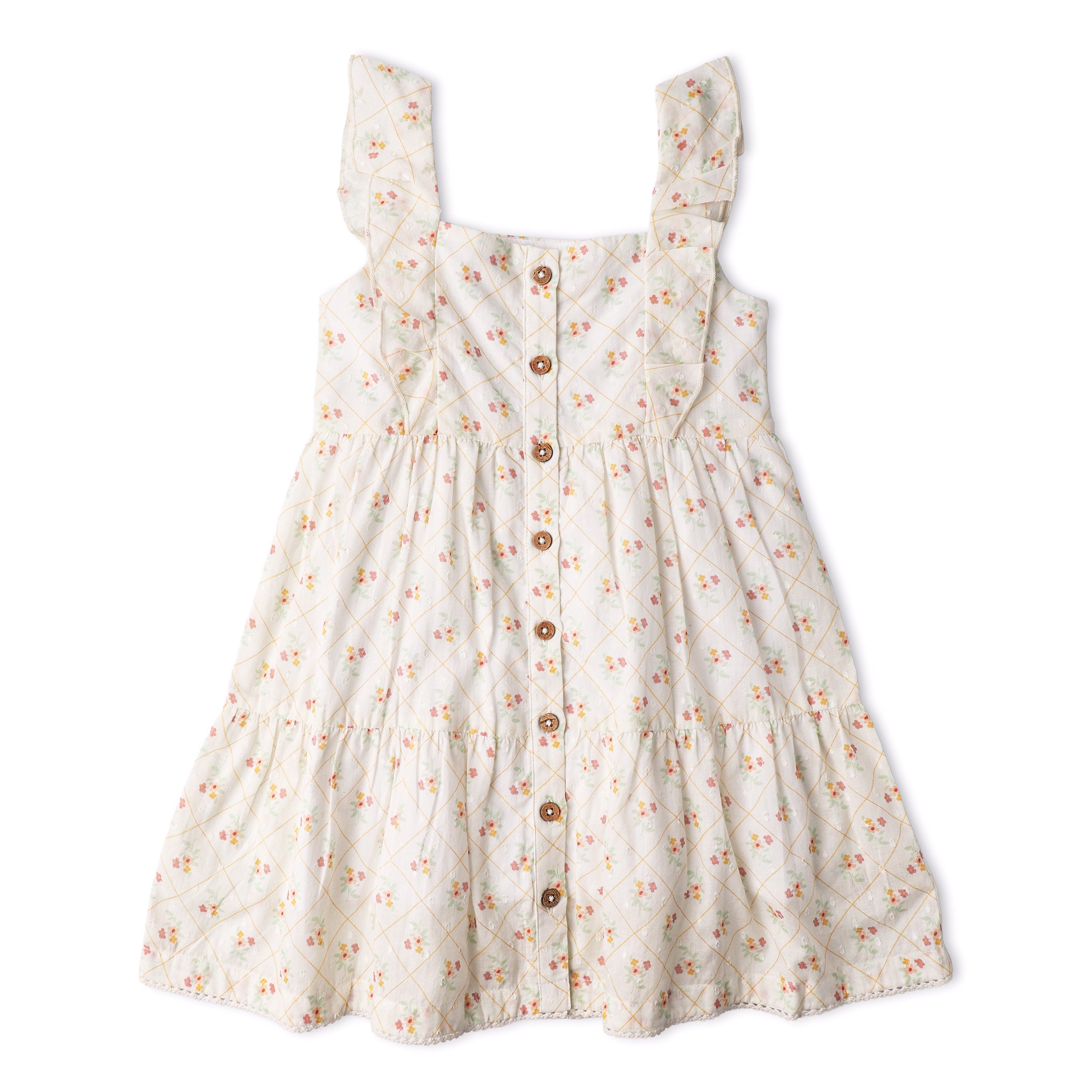 Organic Flutter Buttoned Tiered Dress - Spring Weave - Makemake Organics