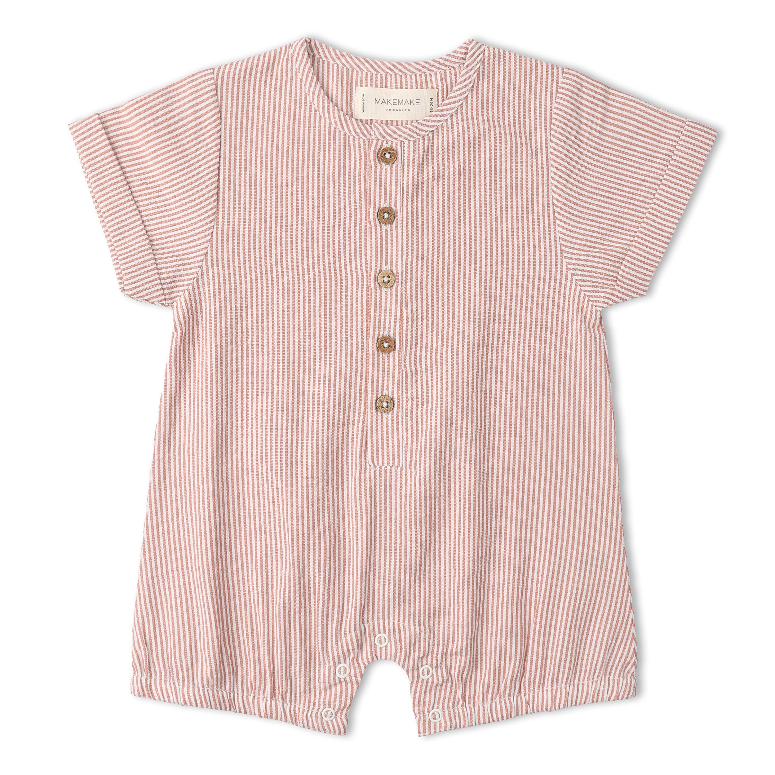 Organic Short Bubble Romper - Coral Stripes - Makemake Organics