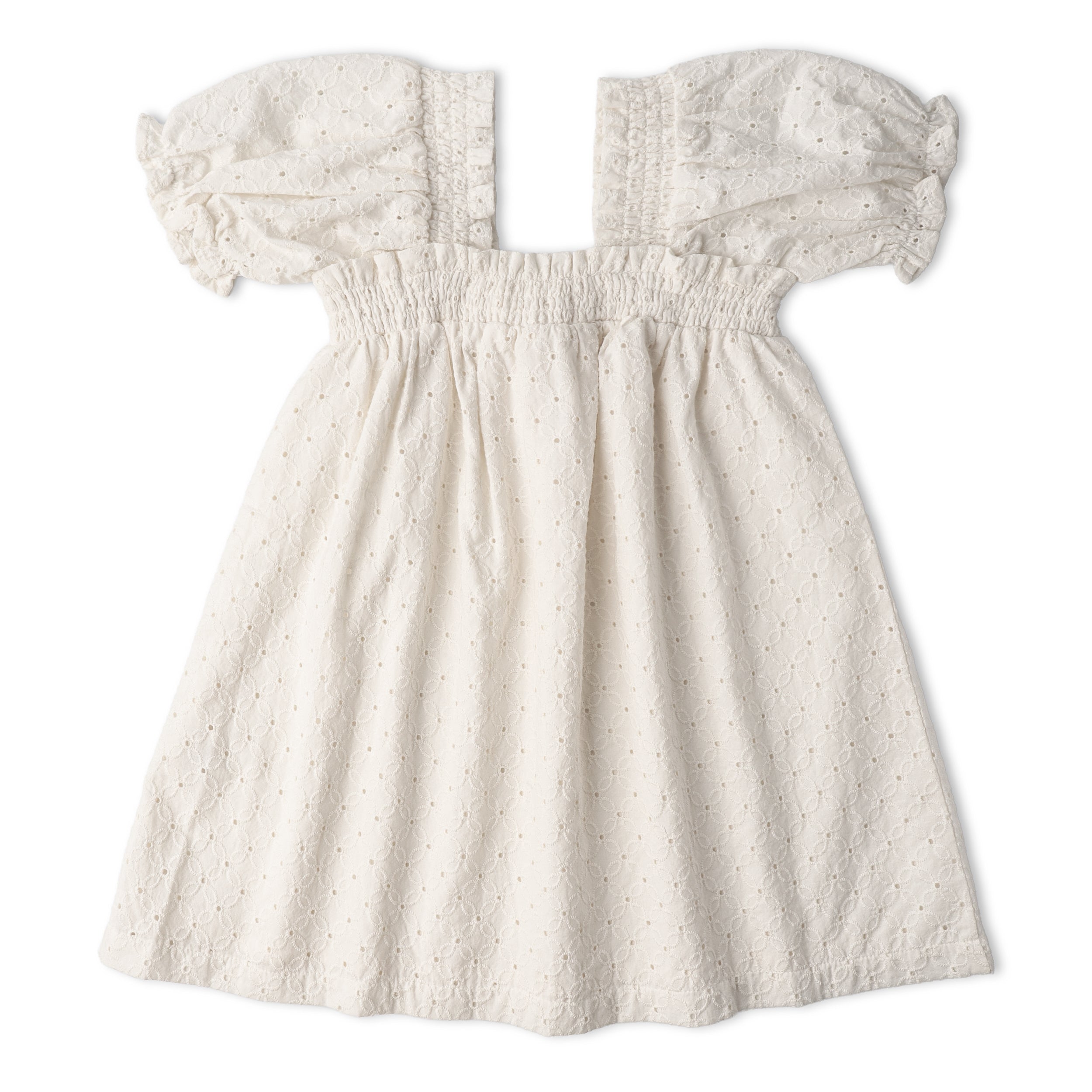 Organic Eyelet Bubble Sleeve Dress - Ivory Eyelet - Makemake Organics