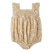 Organic Ruffle Sleeve Bubble Romper - Yellow Blossom - Makemake Organics