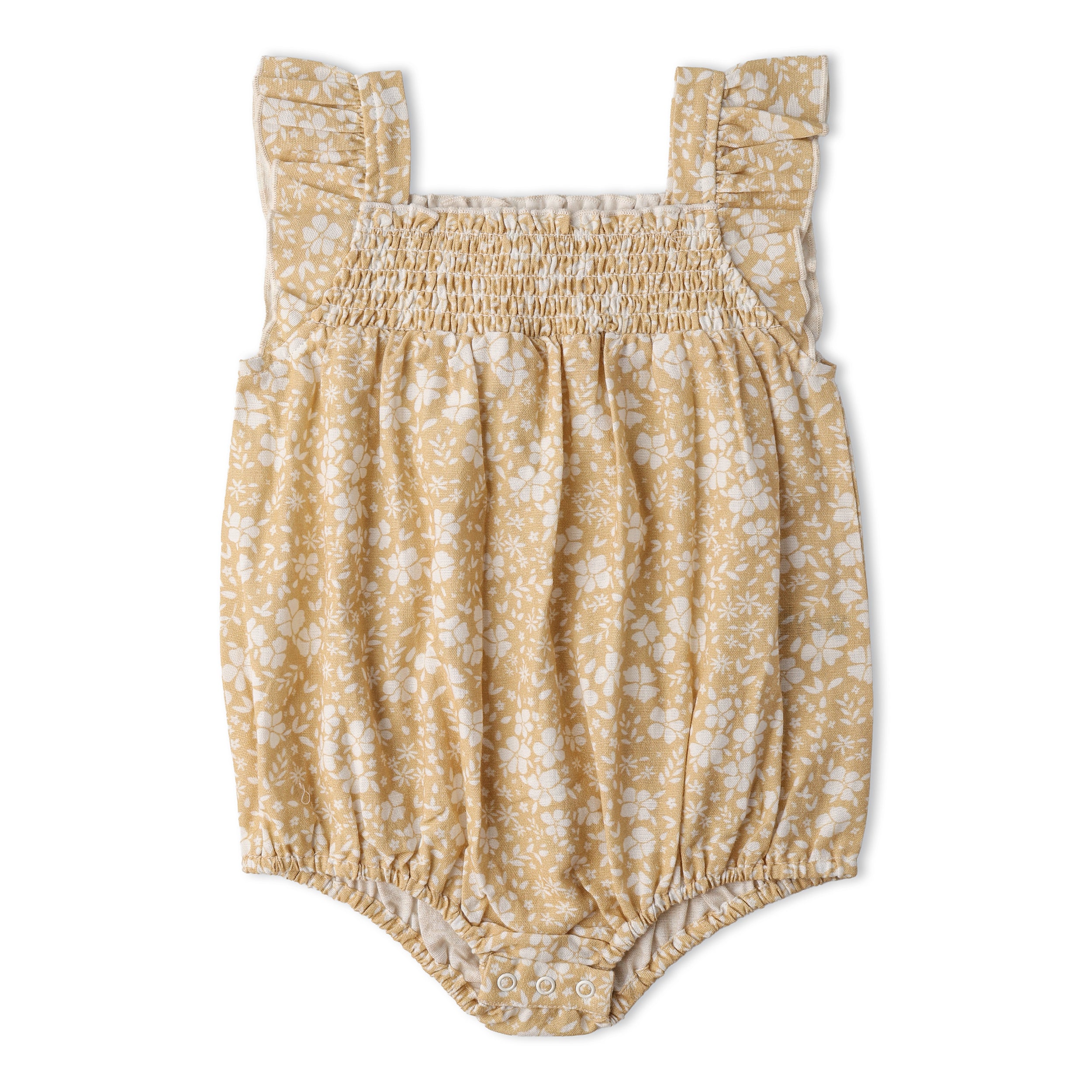 Organic Ruffle Sleeve Bubble Romper - Yellow Blossom - Makemake Organics