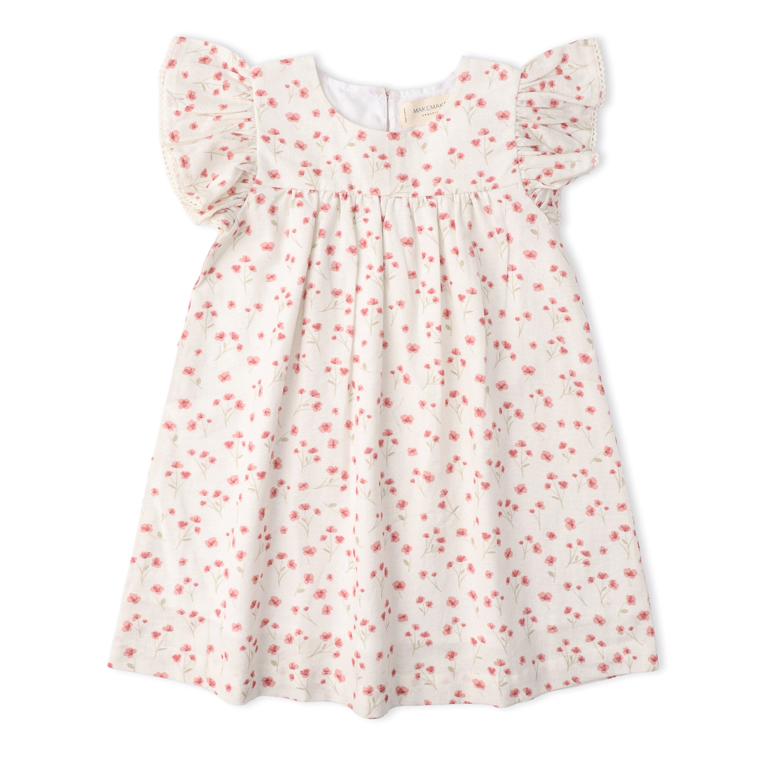 Organic Short Sleeve Flutter Dress - Pink  Bloom - Makemake Organics