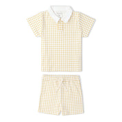 Organic Collar Tee & Shorts Set - Dotty Gingham - Makemake Organics