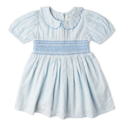 Organic Smocked Collar Dress - Light Blue - Makemake Organics