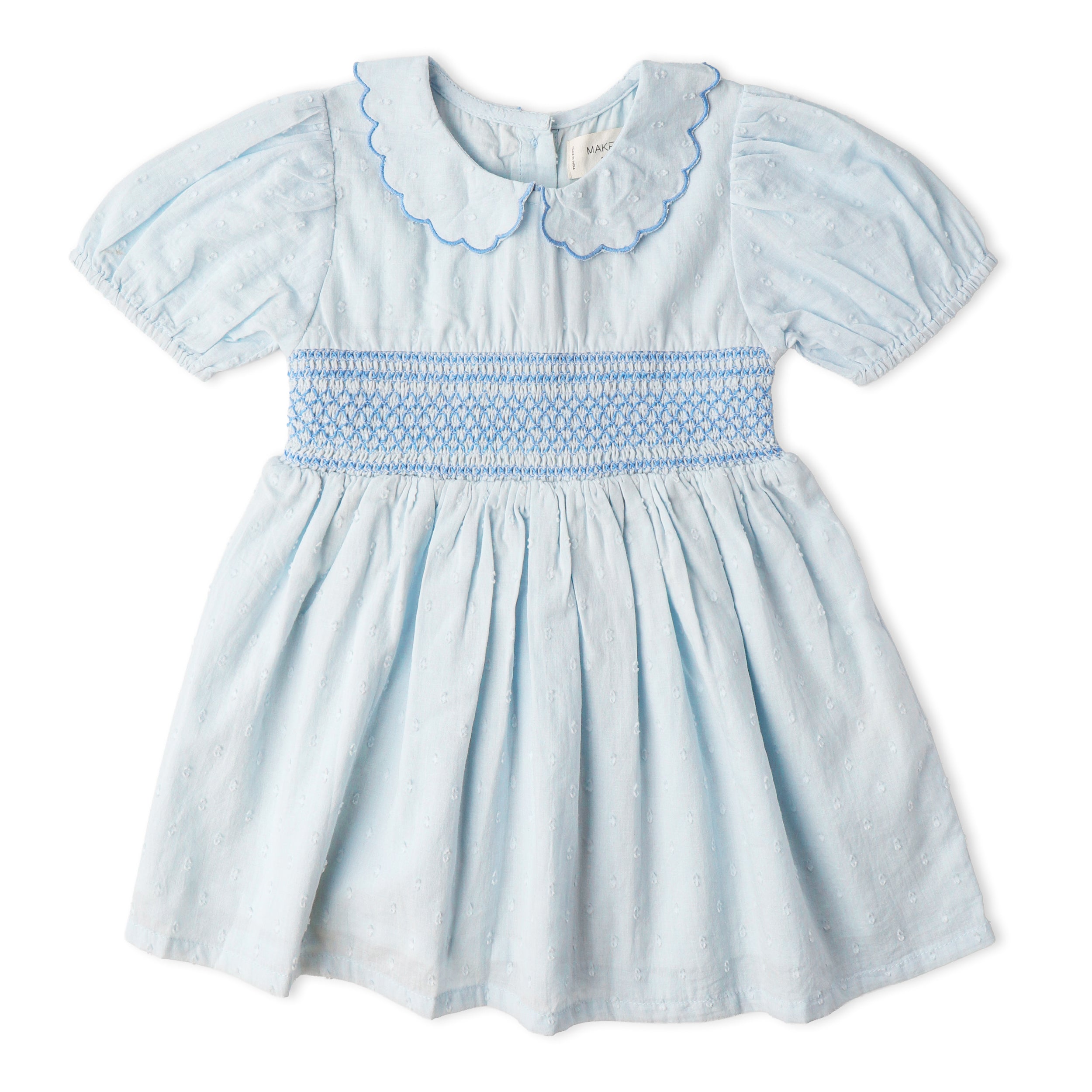Organic Smocked Collar Dress - Light Blue - Makemake Organics