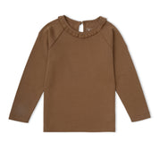 Organic Ruffle Neck Top - Brown