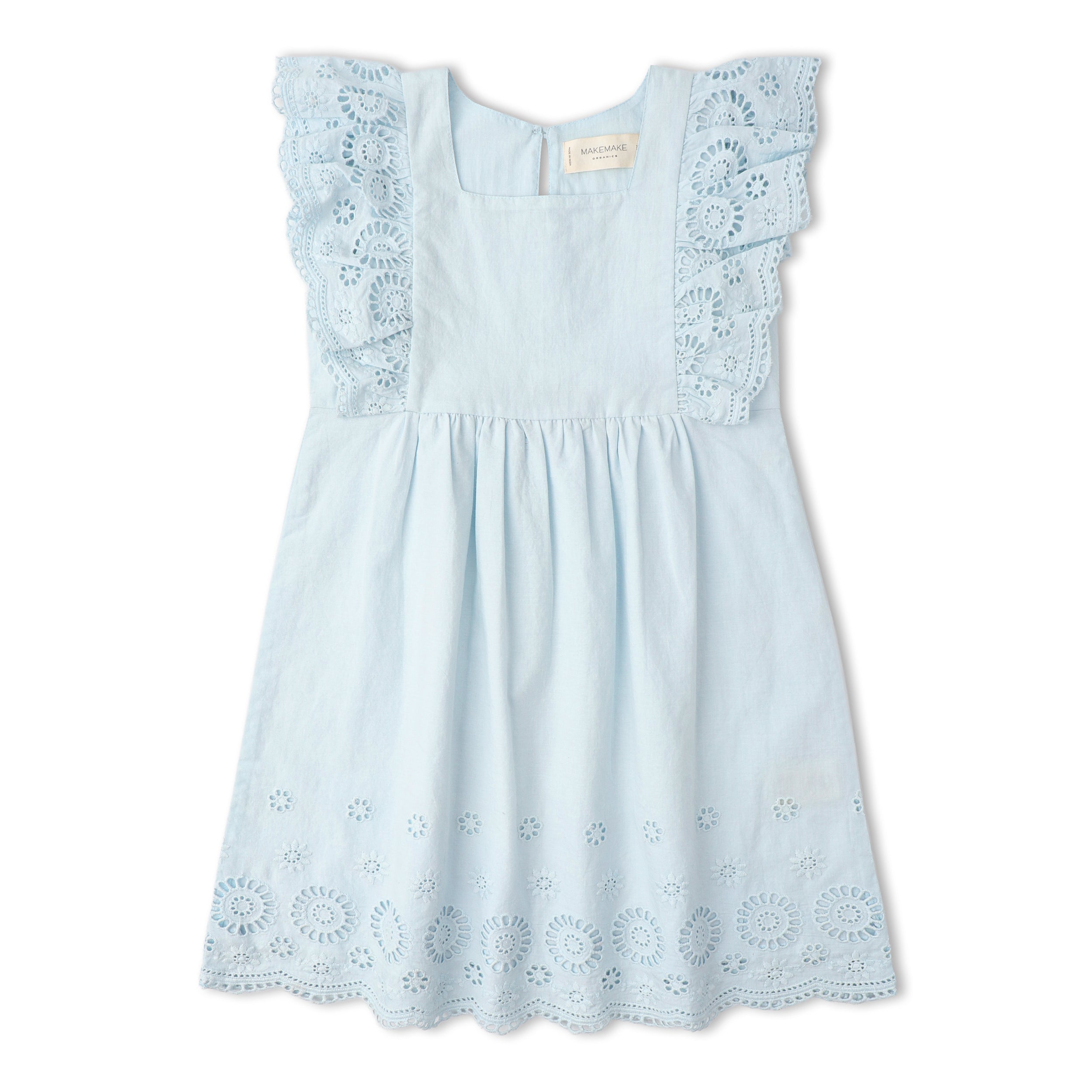 Organic Eyelet Flutter Dress - Light Blue Eyelet - Makemake Organics