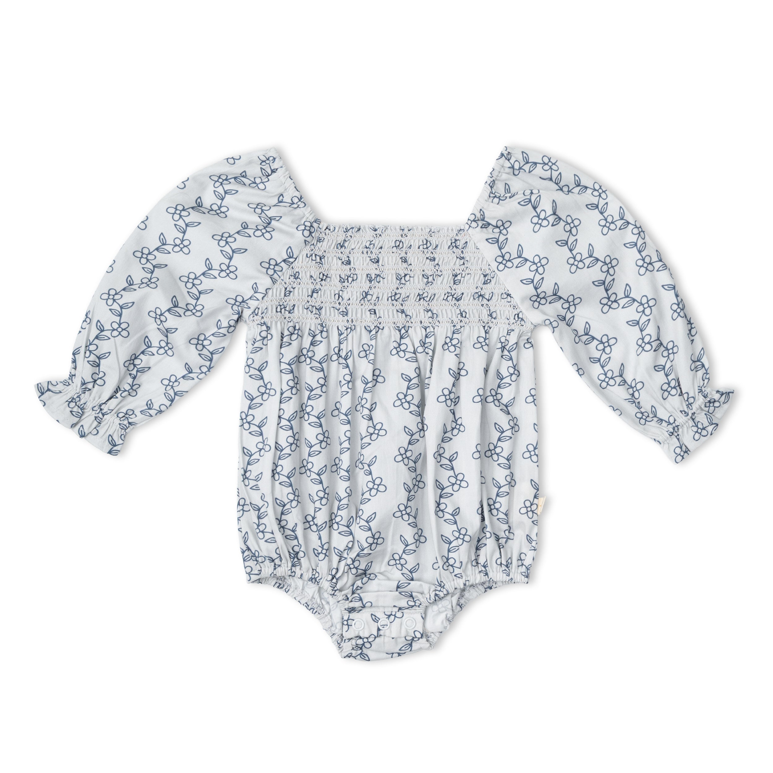 Organic Smocked Long Sleeve Romper - Bluebell Vine
