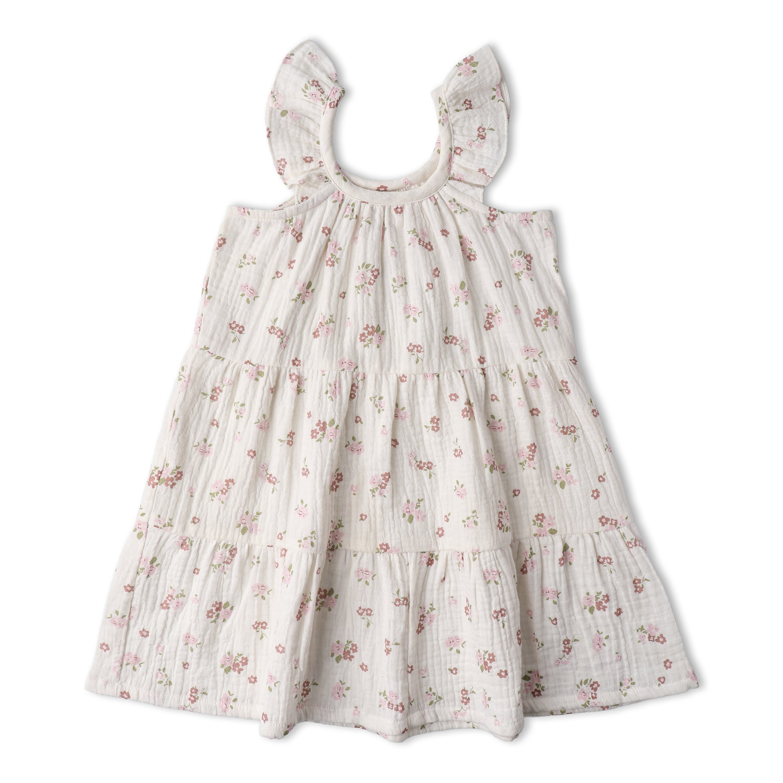 Organic Ruffle Tiered Dress - Blush Floral - Makemake Organics
