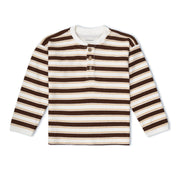 Organic Henley Tee - Cocoa Stripe