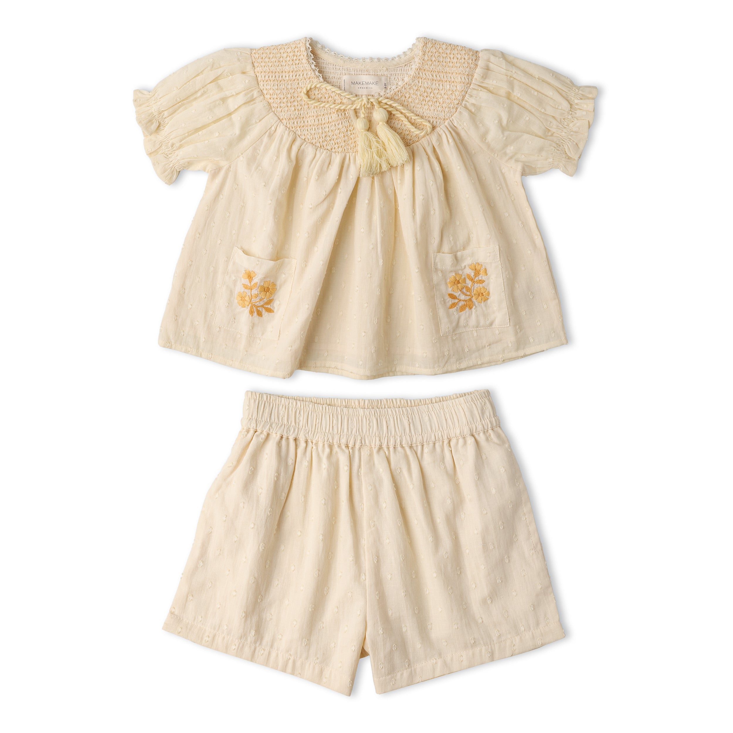 Organic Smocked Top & Shorts Set - Butter Yellow - Makemake Organics