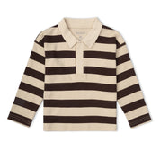 Organic Long Sleeve Polo - Mocha Stripe
