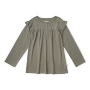 Organic Ruffle Sleeve Top Set of 2 - Winter Berry + Olive