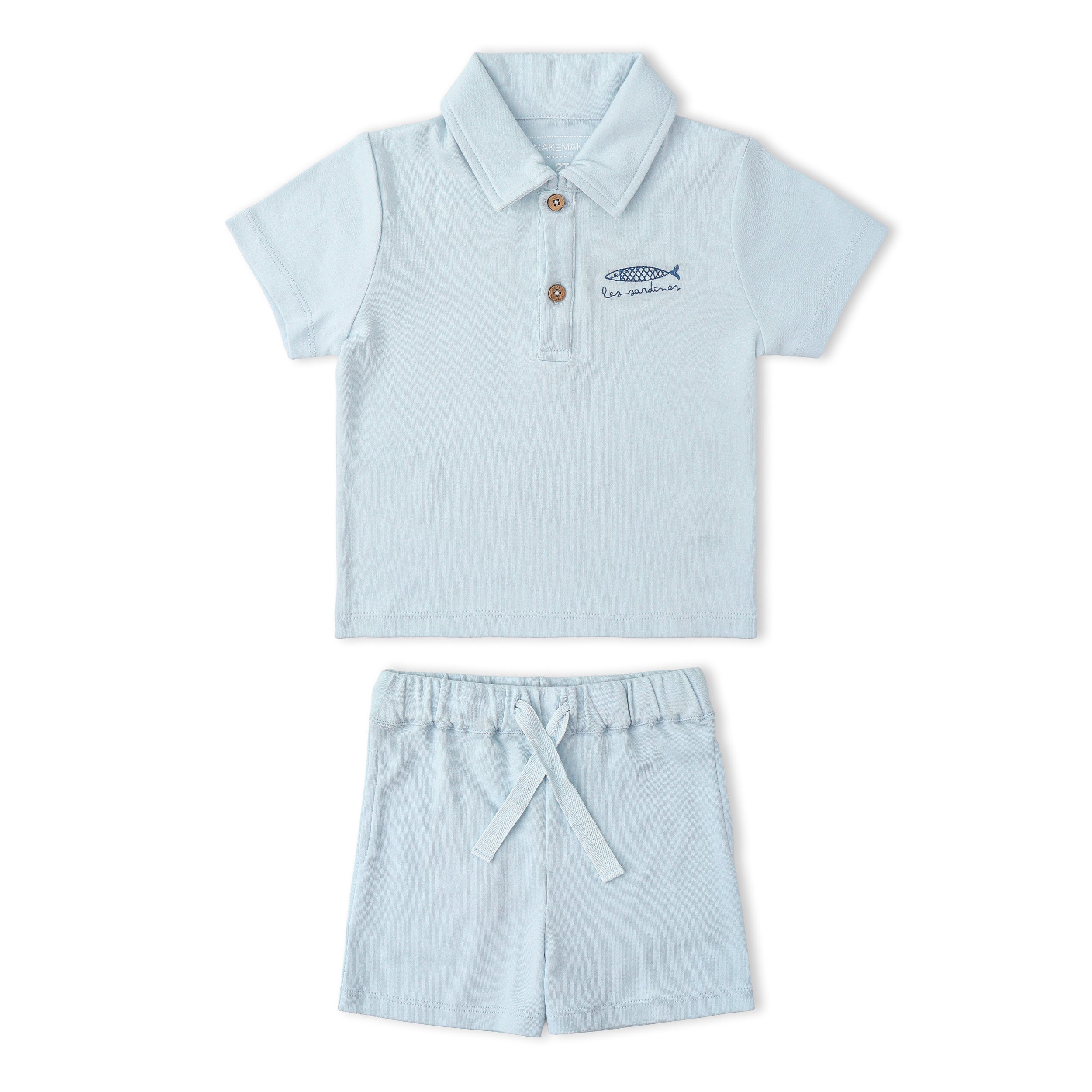 Organic Polo Shirt & Shorts Set - Light Blue - Makemake Organics