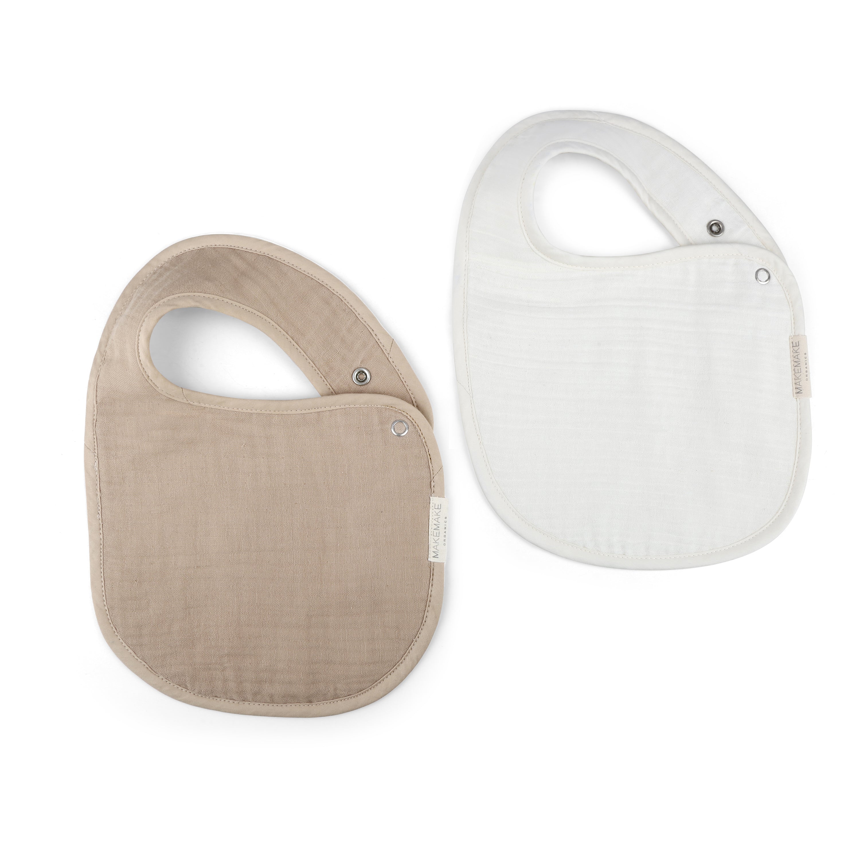 Organic Baby Bibs Muslin - Ivory & Taupe - Makemake Organics