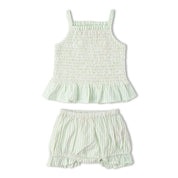 Organic Smocked Top And Bloomer Set - Basil Stripes - Makemake Organics