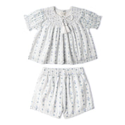 Organic Smocked Top & Shorts Set - Blue Vines - Makemake Organics