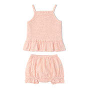 Organic Smocked Top And Bloomer Set - Blush - Makemake Organics