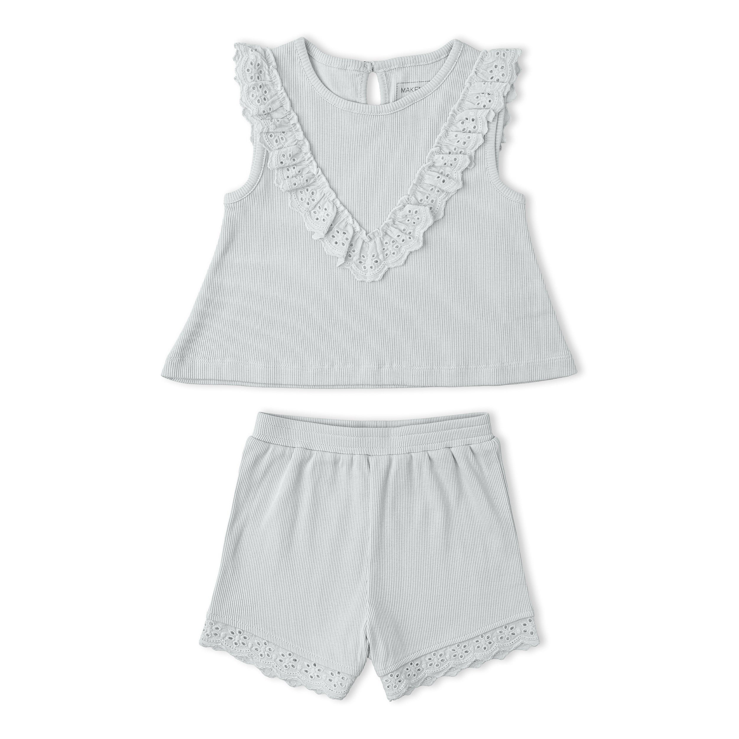 Organic Ruffle Top & Shorts Set - Fog - Makemake Organics