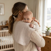 Organic Burp Cloth Muslin - Ivory & Taupe - Makemake Organics