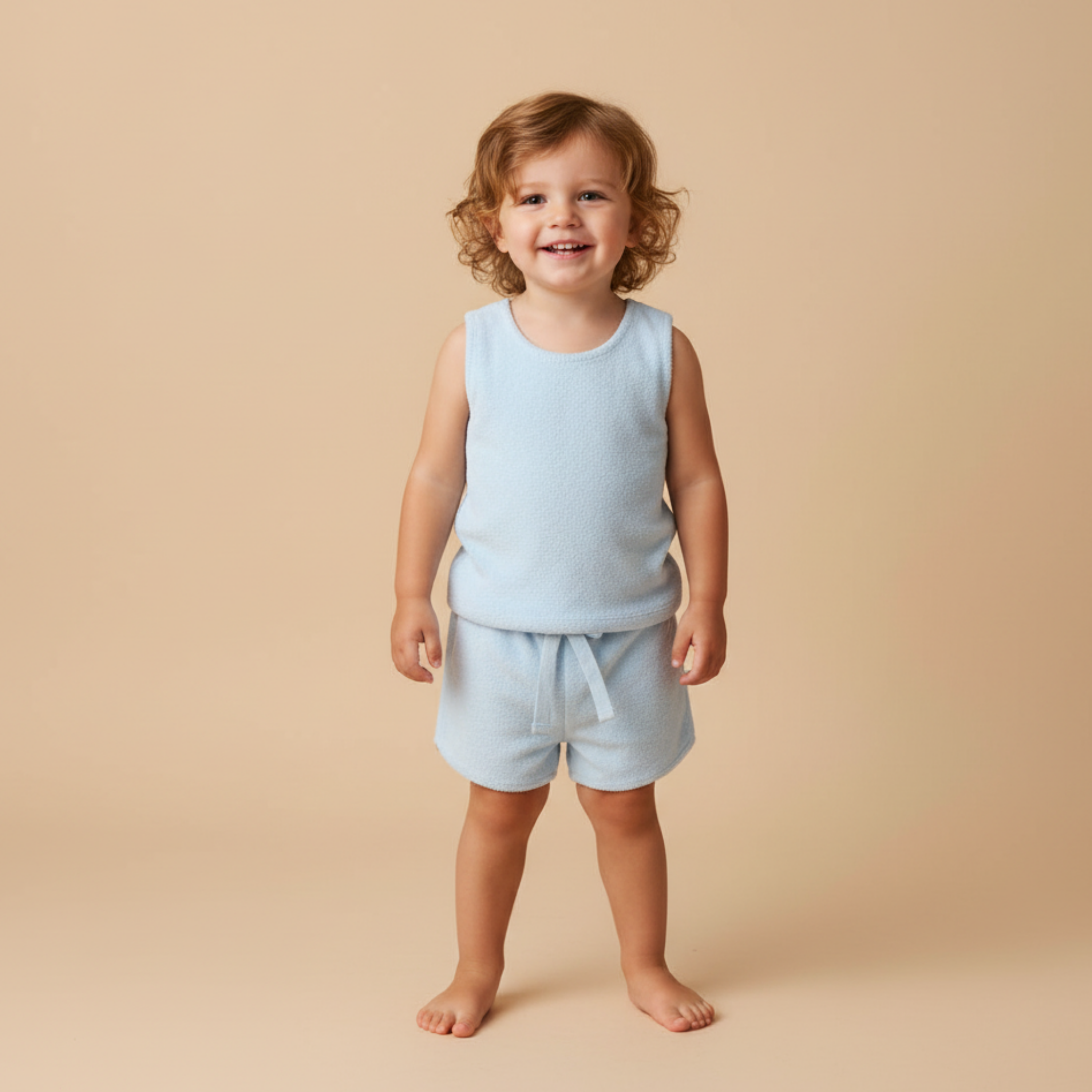 Organic Sleeveless Tee & Shorts Set - Light Blue - Makemake Organics