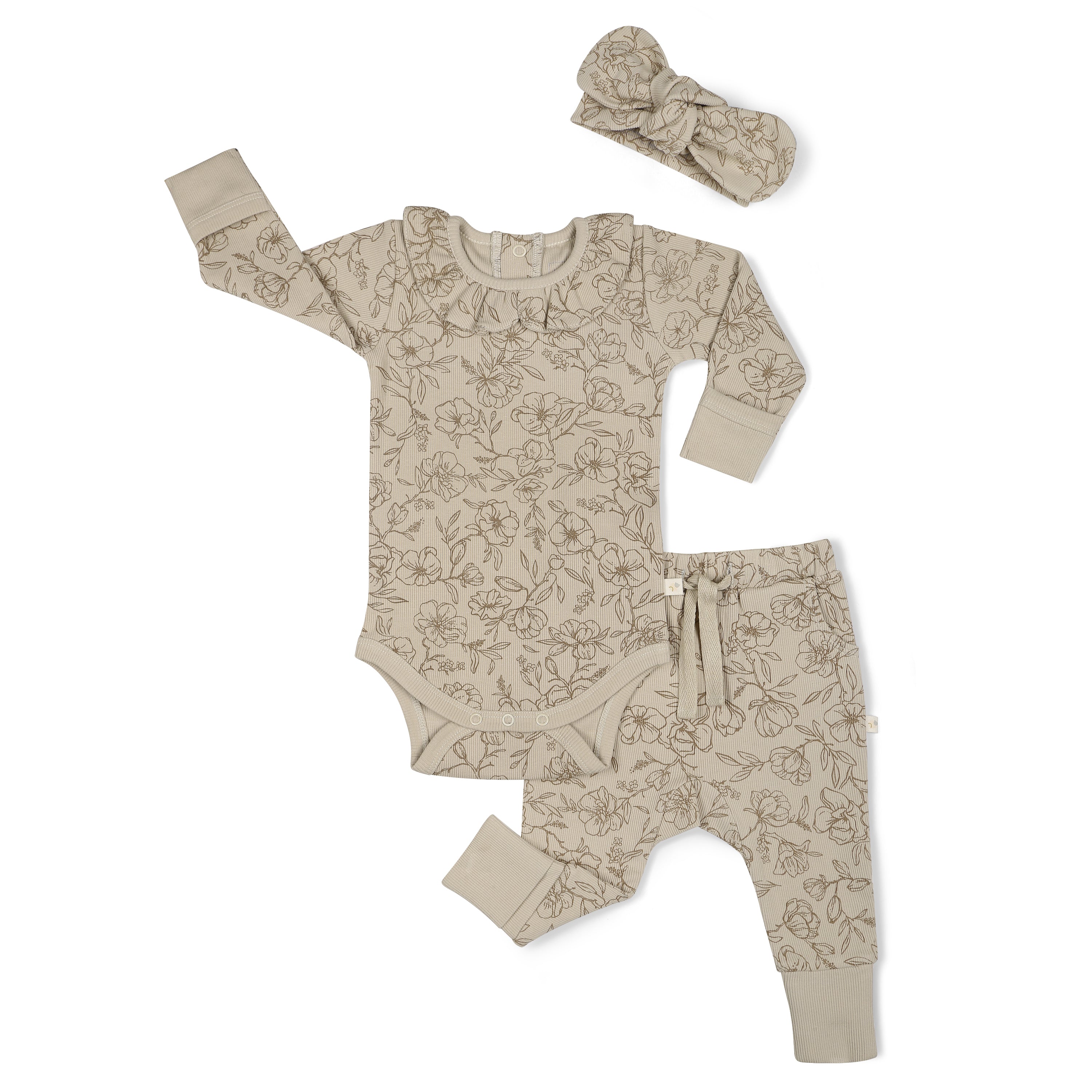 Organic Ruffle Onesie & Pants Set - Vintage Bloom - Makemake Organics