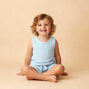 Organic Sleeveless Tee & Shorts Set - Light Blue - Makemake Organics