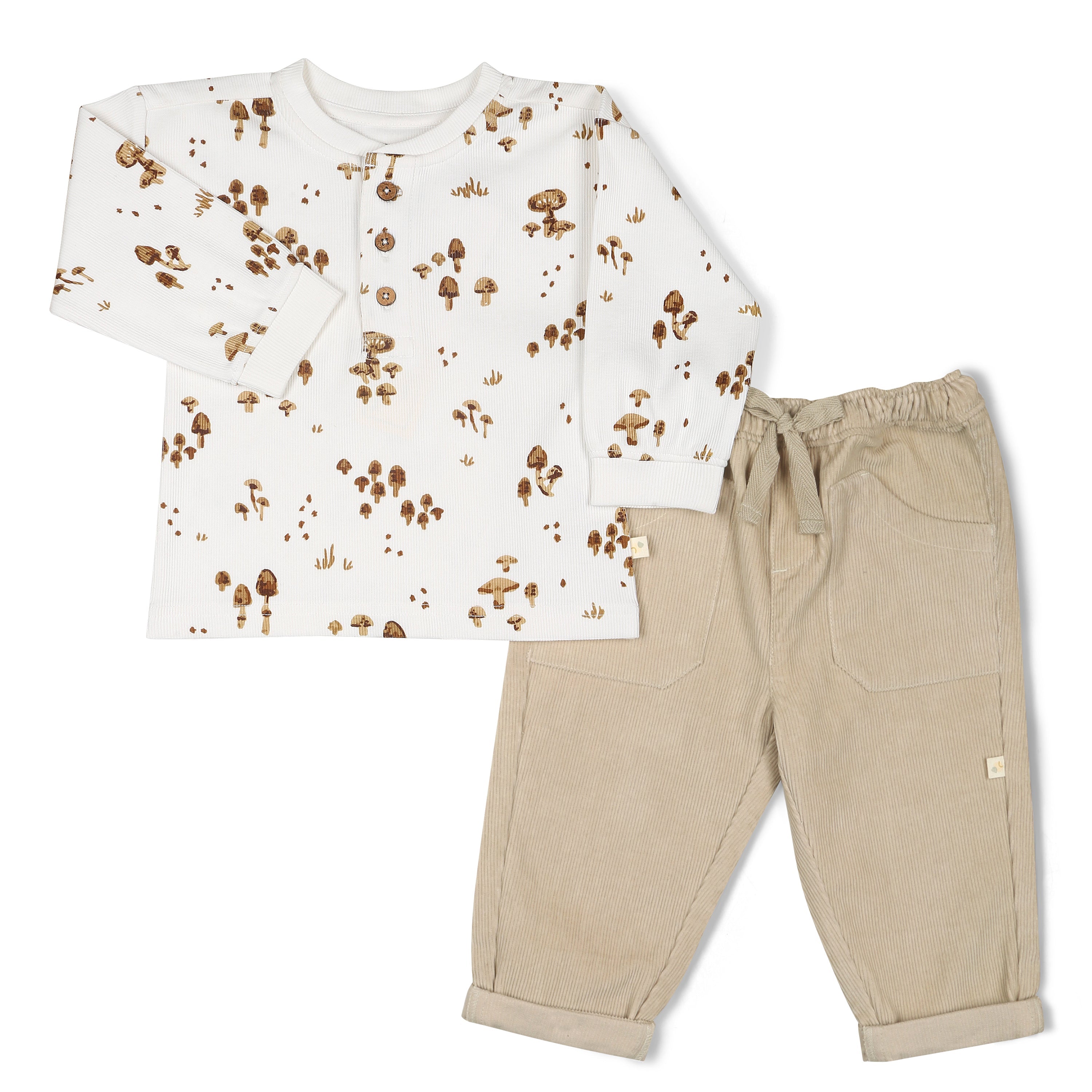 Organic Tee and Corduroy Pant Set - Oat - Makemake Organics